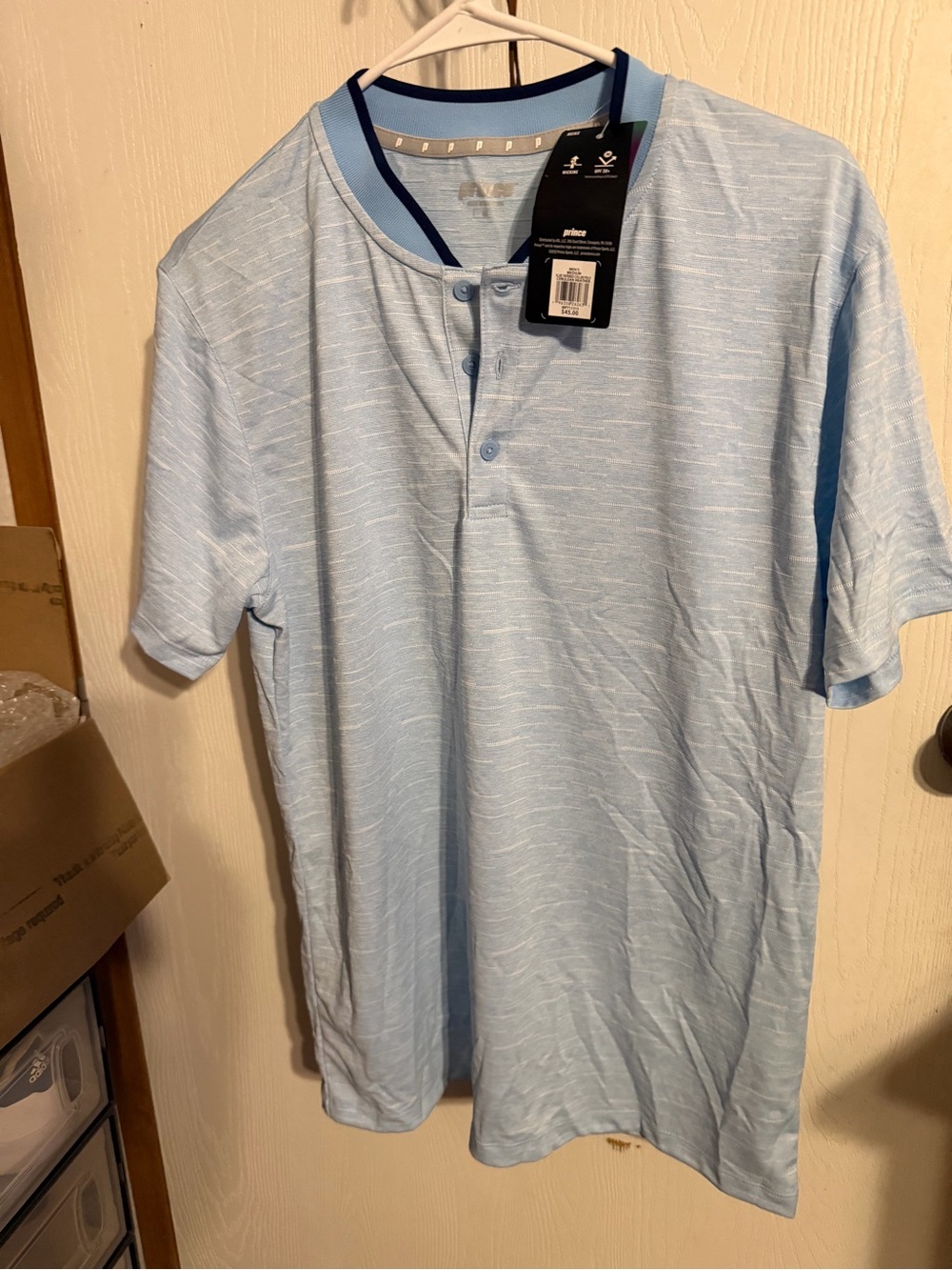 Prince Men’s Slub Tapered Collar Polo Short Sleeve Shirt NWT Cerulean Medium